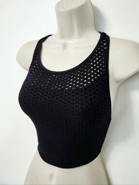 Seams Lovely Black Mesh Racerback Crop Top One Size